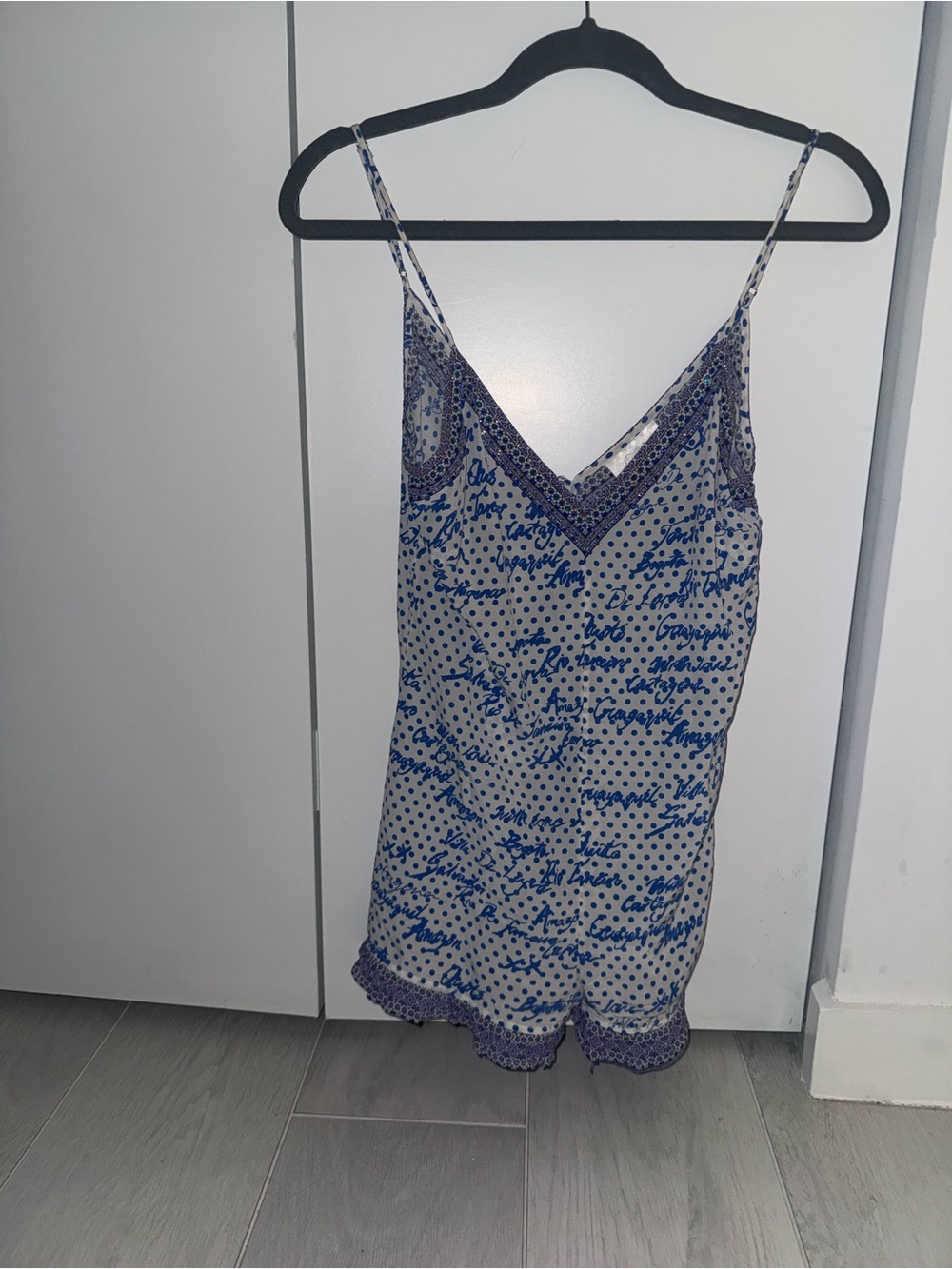 Camilla Blue Script & Dot Spaghetti-Strap Camisole